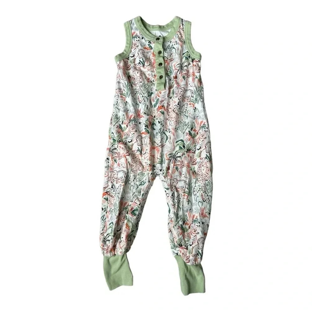 Finn & Emma Safari Colorful Print Button Sleeveless Romper // 12-18 months